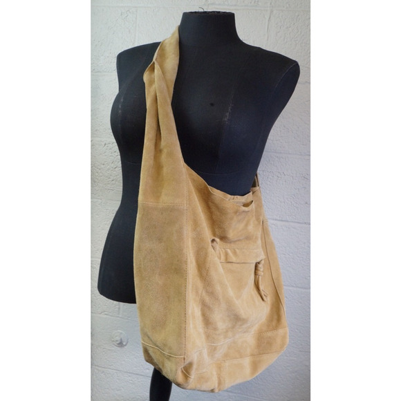 Free People Leather Shoulder Bag Slouchy Jessa Suede Hobo Carry All Sand Color - Picture 1 of 9